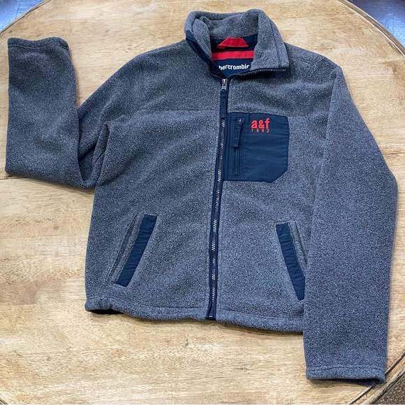 Abercrombie Youth XL Gray W/Navy Accents Poly Fleece Full Zip Logo Jacket‎ - Picture 1 of 14